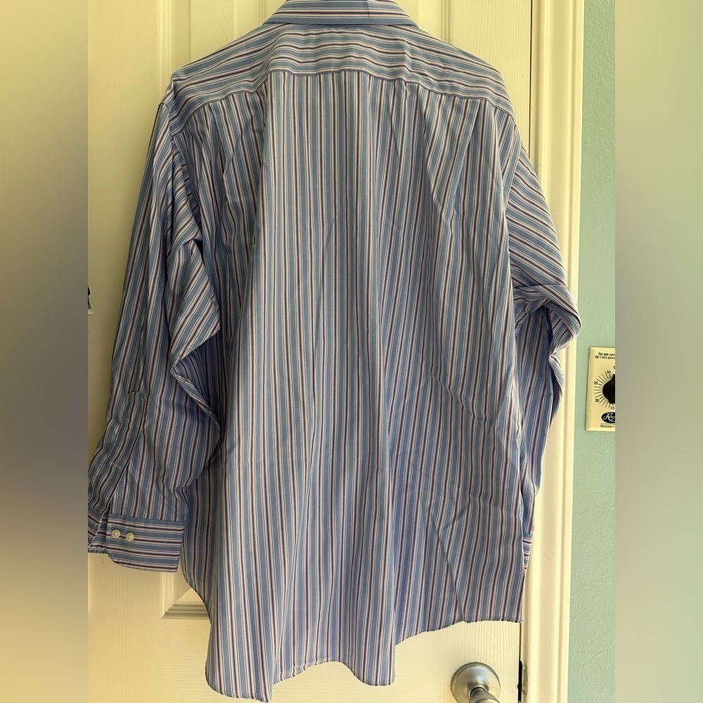Lauren Ralph Lauren Mens Dress Shirt Blue Pink Stripe Non-Iron Sz 17.5 32/33 - Picture 2 of 4
